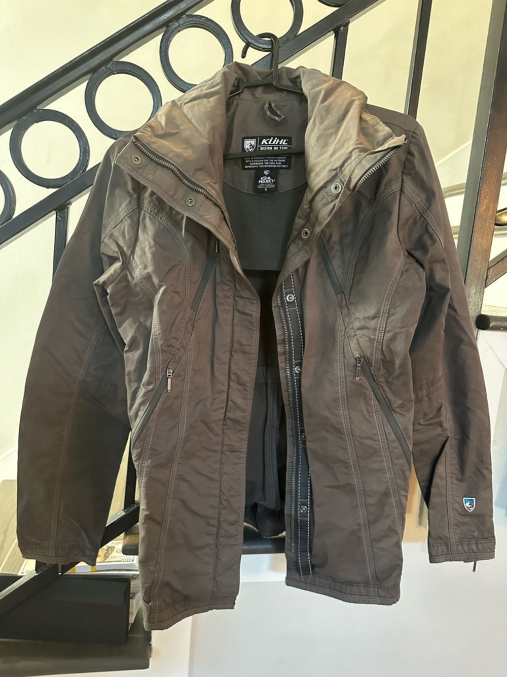 Kuhl women's Brown Raincoat with hidden hood